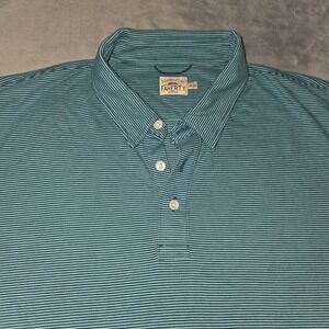 Faherty Brand Mens XL Blue Striped Short Sleeve Polo Shirt Coastal Casual